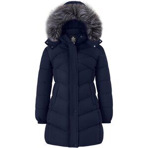 Women's Dark Blue Fashionable Waterproof Quilted Puffer Jacket Coat Winter Warm